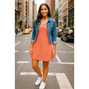 Gap Womens Shift Dress Coral White Cotton Sleeveless Mini Lined Zipper Size 2